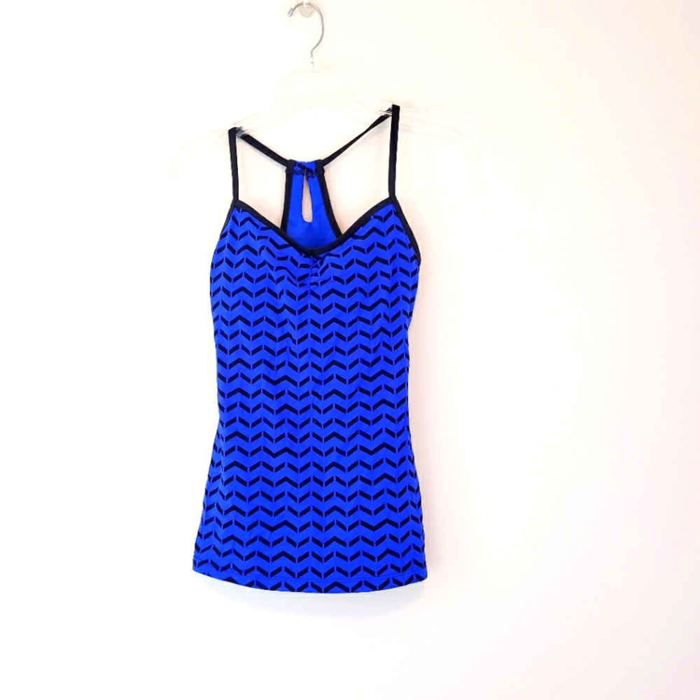 Lucy Purple Blue Chevron Stripe Print Bra Tank Top Keyhole Back Small